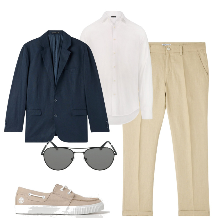 Outfit uomo - In ufficio. Stile Business/Elegante per Ufficio. Abbinamento con giacche, pantaloni chino, scarpe stringate, occhiali da sole, camicie.