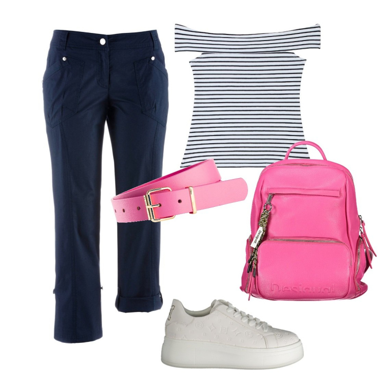 Outfit donna - Il pantalone capri. Stile Urban per Tutti i giorni. Abbinamento con cinture, pantaloni capri, top, sneakers, zaini.