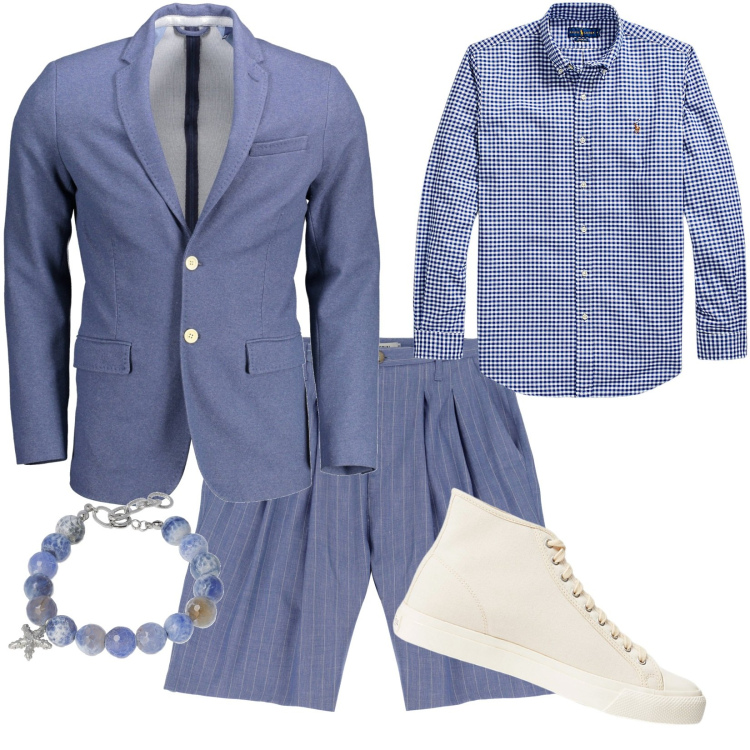 Outfit uomo - Total look #1903040. Stile Trendy per Ufficio. Abbinamento con bermuda, sneakers, camicie, giacche, braccialetti.