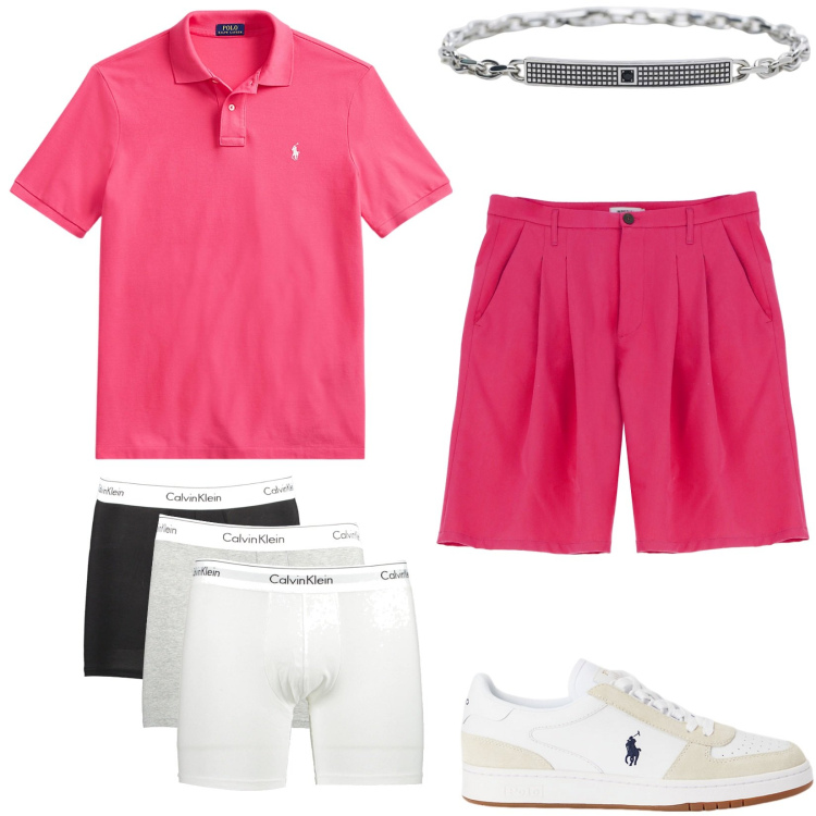 Outfit uomo - Total look #1903052. Stile Casual per Tutti i giorni. Abbinamento con braccialetti, bermuda, polo, scarpe sportive, boxer.