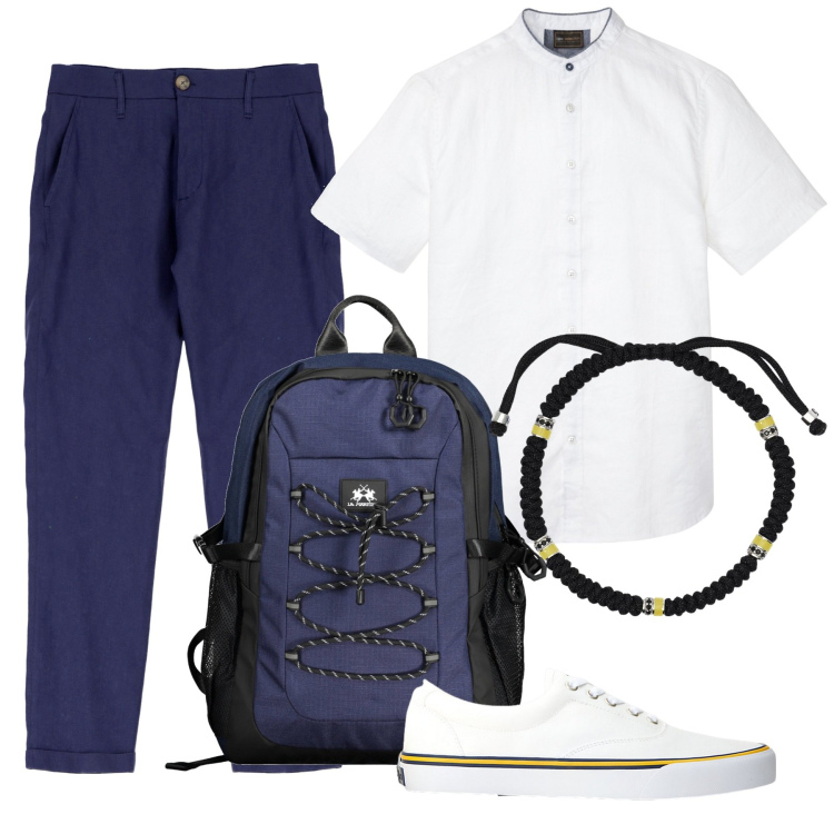 Outfit uomo - Total look #1903108. Stile Trendy per Mare. Abbinamento con camicie a manica corta, braccialetti, pantaloni, sneakers, borse sportive.