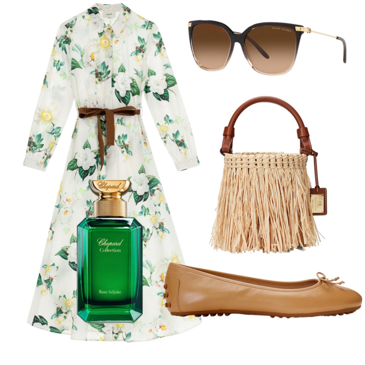 Outfit donna - Total look #1903137. Stile Romantica per Tutti i giorni. Abbinamento con profumi, vestiti lunghi, occhiali da sole, ballerine, borse a secchiello.