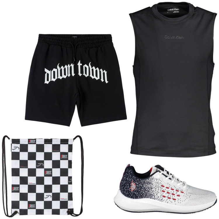 Outfit uomo - Running la mattina. Stile Casual per Sport. Abbinamento con borse sportive, pantaloncini sportivi, canottiere, scarpe sportive.