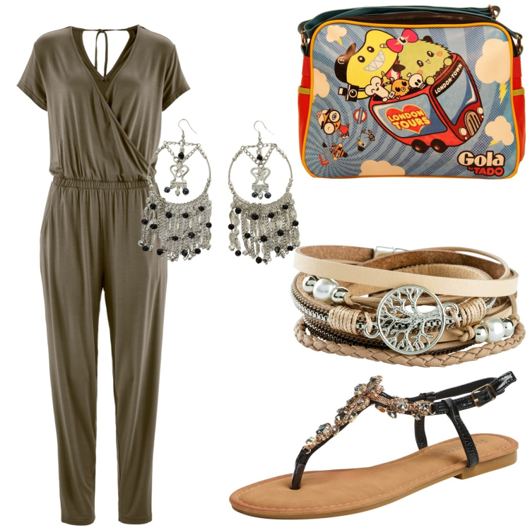 Outfit donna - Total look #1903198. Stile Casual per Tutti i giorni. Abbinamento con braccialetti, tute, sandali gioiello, orecchini, borse a spalla.