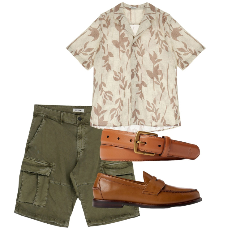Outfit uomo - City. Stile Casual per Tutti i giorni. Abbinamento con camicie a manica corta, bermuda, cinture, scarpe stringate.