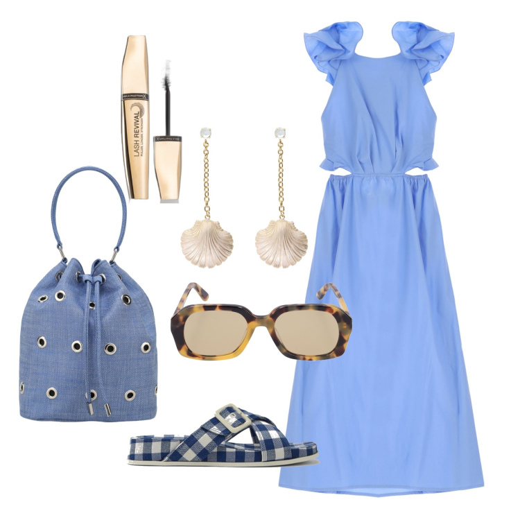Outfit donna - Ghost outfitter - giugno. Stile Bon Ton per Tutti i giorni. Abbinamento con mascara, vestiti lunghi, borse a secchiello, orecchini, sandali, occhiali da sole.
