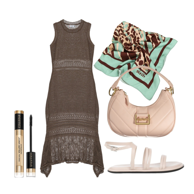 Outfit donna - Ghost outfitter - giugno. Stile Trendy per Tutti i giorni. Abbinamento con sandali in pelle, mascara, foulard, vestiti lunghi, borse a spalla.