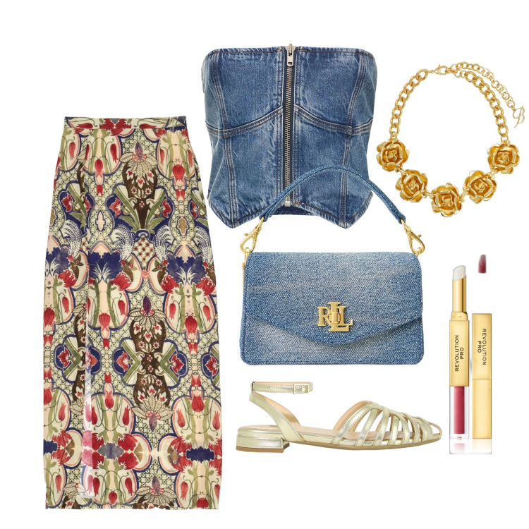 Outfit donna - Ghost outfitter - giugno. Stile Glamour per Tutti i giorni. Abbinamento con rossetti, borse a tracolla, gonne lunghe, sandali in pelle, collane, top.