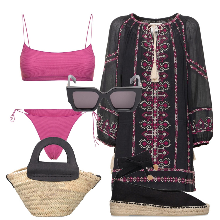 Outfit donna - Total look #1903395. Stile Etnico per Mare. Abbinamento con espadrillas, shopping bag, vestiti, bikini, occhiali da sole, bikini.