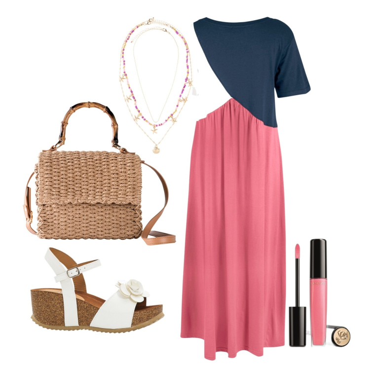Outfit donna - Ghost outfitter - giugno. Stile Trendy per Tutti i giorni. Abbinamento con vestiti, sandali, borse a mano, ciondoli, gloss.