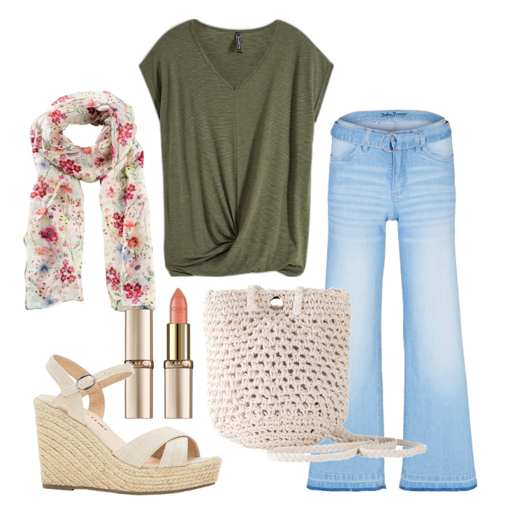 Outfit donna - Ghost outfitter - giugno. Stile Minimal per Tutti i giorni. Abbinamento con maglieria, foulard, sandali, jeans, borse a tracolla, rossetti.
