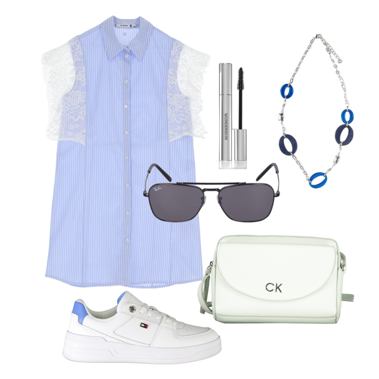 Outfit donna - Ghost outfitter - giugno. Stile Trendy per Tutti i giorni. Abbinamento con mascara, vestiti corti, sneakers, borse a tracolla, occhiali da sole, ciondoli.