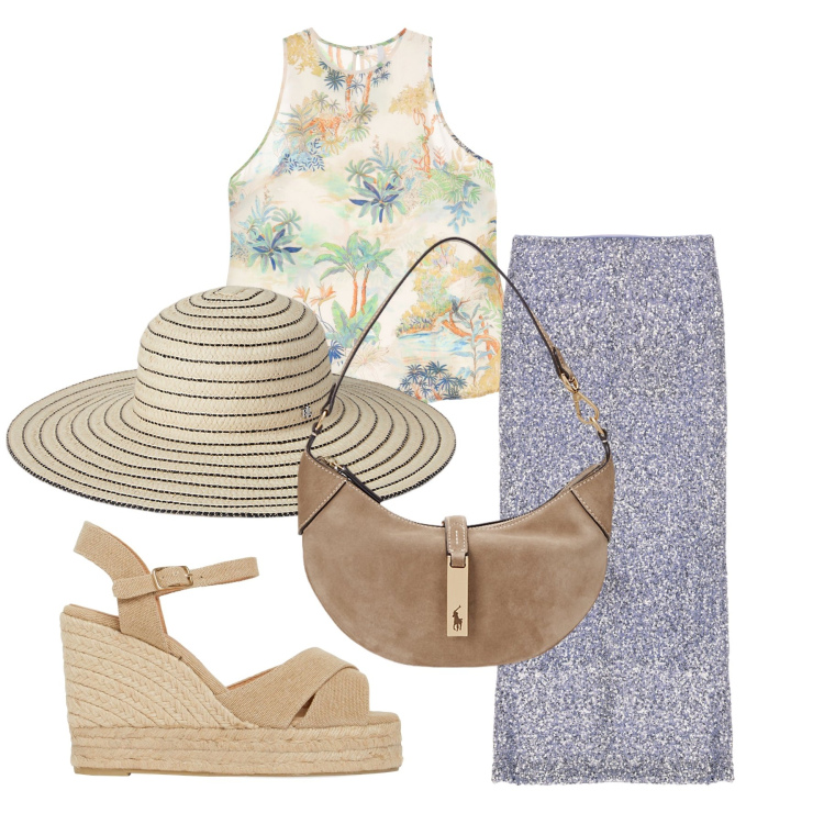 Outfit donna - Ghost outfitter - giugno. Stile Casual chic per Tutti i giorni. Abbinamento con gonne longuette, canottiere, borse a spalla, cappelli, espadrillas.