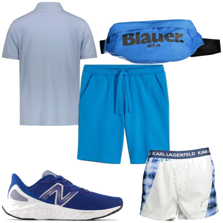 Outfit uomo - Total look #1903711. Stile Trendy per Mare. Abbinamento con bermuda, scarpe sportive, costumi, borse sportive, polo.