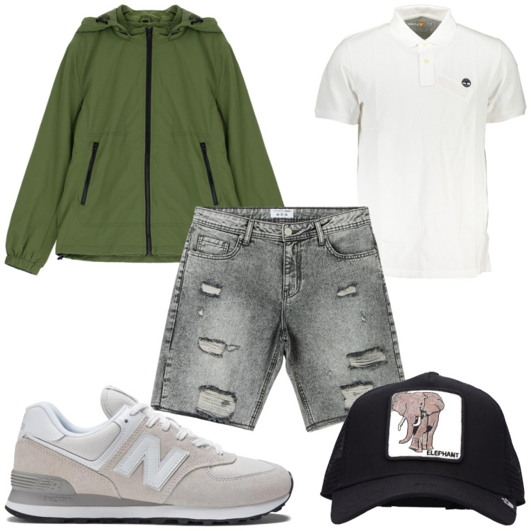 Outfit uomo - Total look #1903715. Stile Trendy per Tutti i giorni. Abbinamento con shorts, sneakers, giacche, cappelli, polo.
