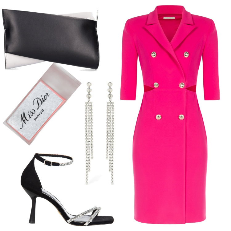 Outfit donna - Total look #1903747. Stile Glamour per Cerimonia. Abbinamento con profumi, vestiti lunghi, sandali gioiello, pochette, orecchini.