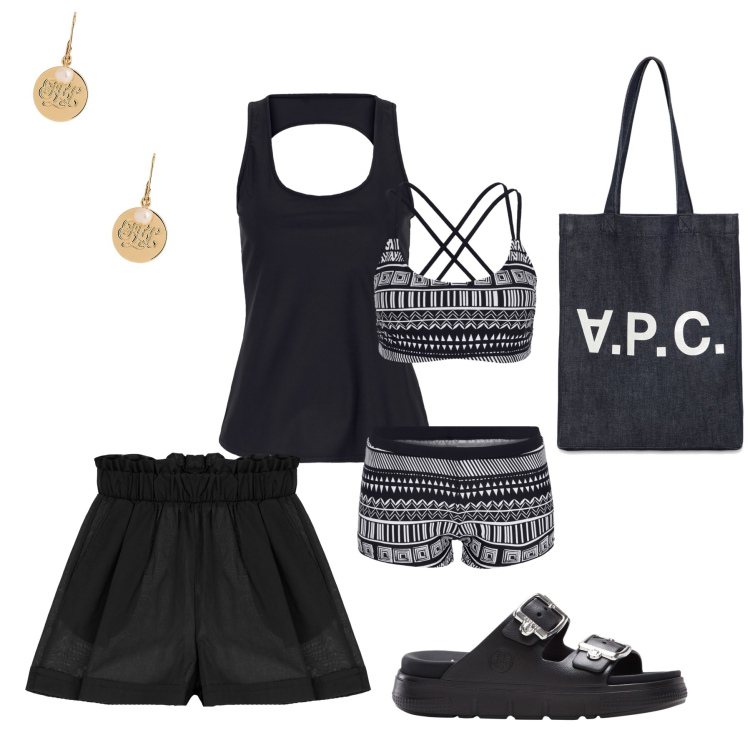 Outfit donna - Bentornato sole. Stile Trendy per Mare. Abbinamento con costumi interi, ciabatte, shorts, orecchini, shopping bag.