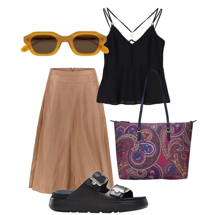 Outfit donna - Ghost outfitter - giugno. Stile Bon Ton per Tutti i giorni. Abbinamento con ciabatte, canottiere, borse tote, gonne, occhiali da sole.