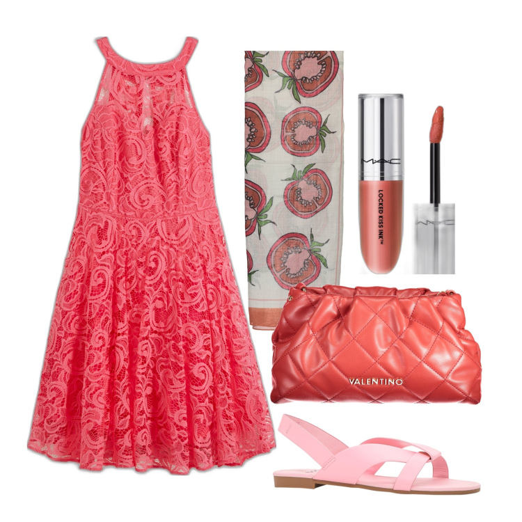 Outfit donna - Ghost outfitter - giugno. Stile Trendy per Tutti i giorni. Abbinamento con vestiti, sandali, rossetti, borse a spalla, foulard.