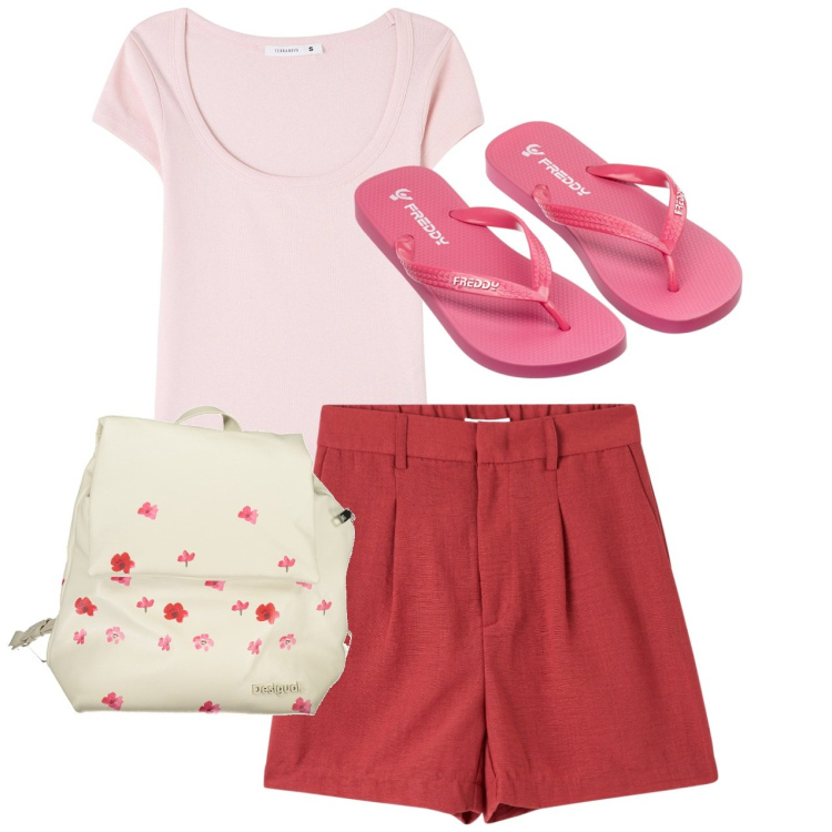 Outfit donna - Bikini. Stile Basic per Tutti i giorni. Abbinamento con bermuda, t-shirt, infradito, zaini.