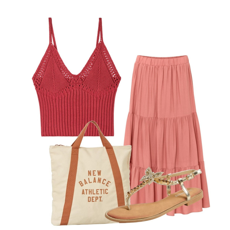 Outfit donna - Crochet rosso. Stile Romantica per Tutti i giorni. Abbinamento con gonne longuette, top, sandali gioiello, borse a mano.