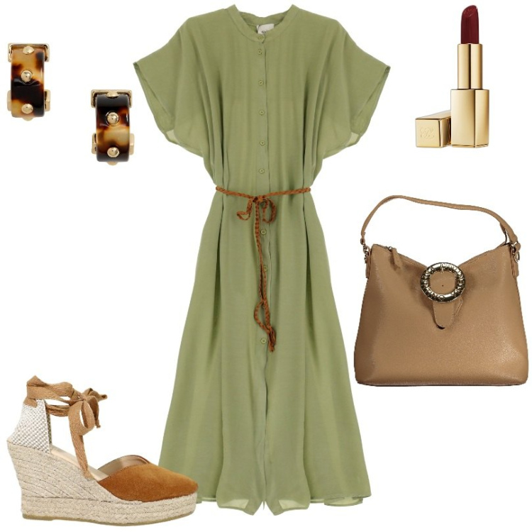 Outfit donna - Orecchini a cerchio tartarugati. Stile Casual per Tutti i giorni. Abbinamento con rossetti, orecchini, vestiti midi/longuette, zeppe, borse a spalla.