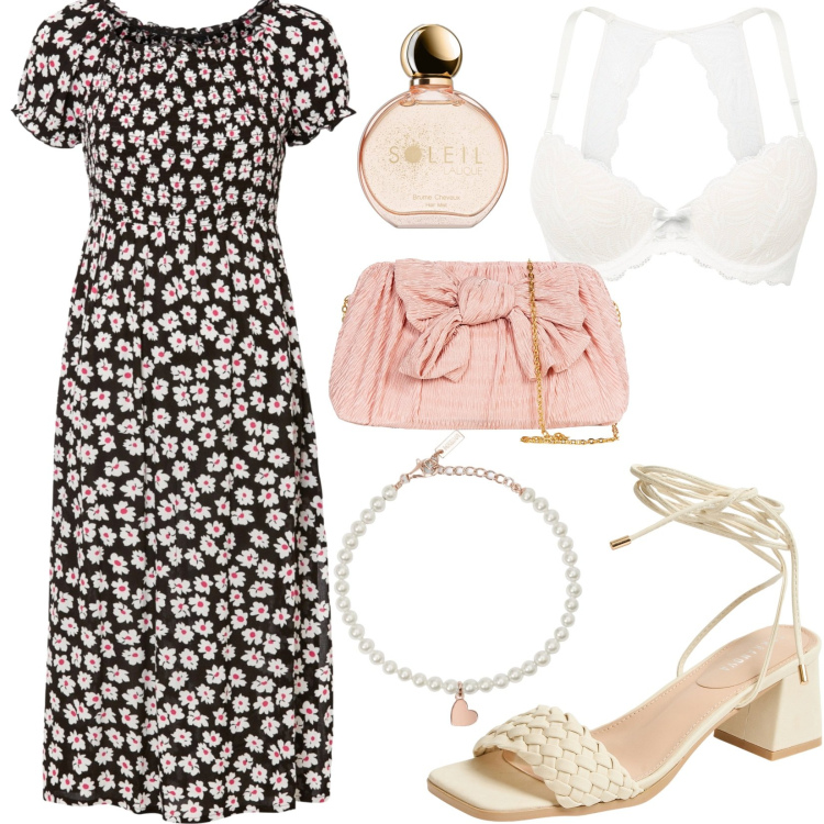 Outfit donna - Total look #1903899. Stile Casual per Tutti i giorni. Abbinamento con vestiti, reggiseni, profumi, sandali alla schiava, braccialetti, pochette.
