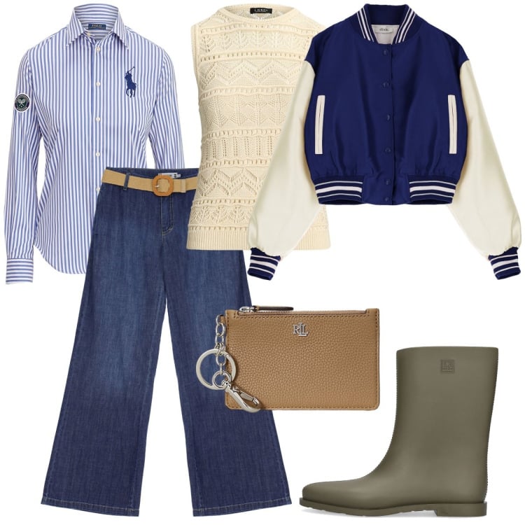 Outfit donna - Total look #1903934. Stile Casual per Tutti i giorni. Abbinamento con jeans, camicie, maglieria, portafogli, blazer, stivali.