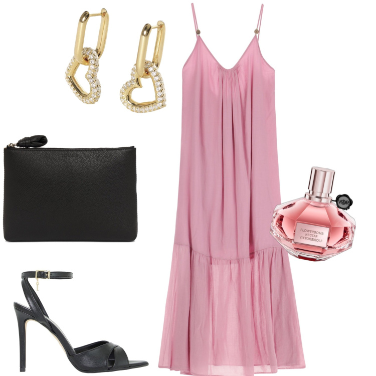 Outfit donna - Romantico tulle. Stile Romantica per Serata fuori. Abbinamento con profumi, orecchini, vestiti lunghi, décolleté, pochette.