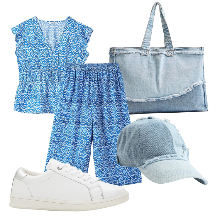 Outfit donna - Total look #1903980. Stile Basic per Tutti i giorni. Abbinamento con sneakers, shopping bag, pantaloni a palazzo, bluse, cappelli.
