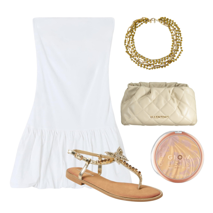 Outfit donna - Brilla farfalla. Stile Glamour per Serata fuori. Abbinamento con ciprie, vestiti corti, sandali gioiello, collane, borse a spalla.