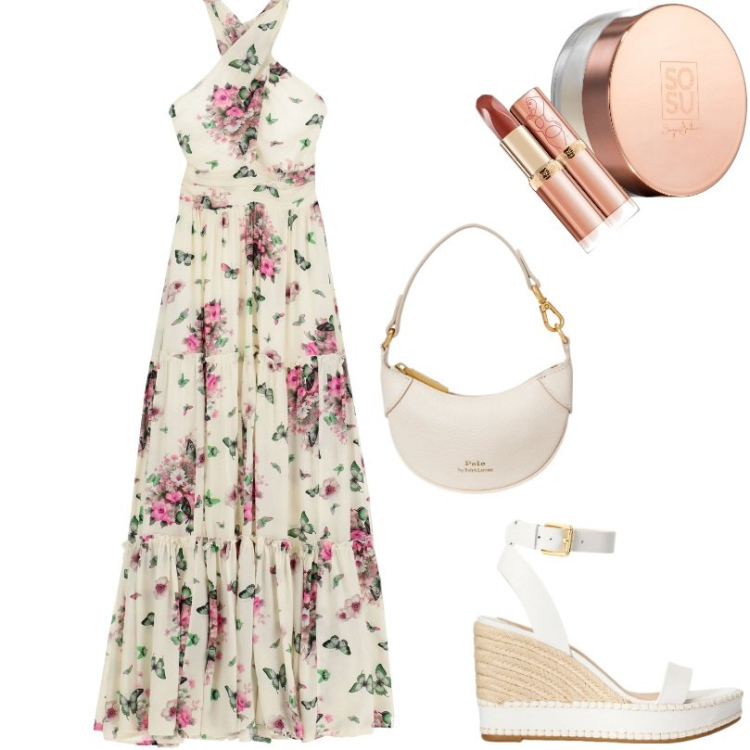 Outfit donna - Versione Raffinata delle espadradrillas. Stile Chic per Tutti i giorni. Abbinamento con rossetti, ciprie, vestiti lunghi, espadrillas, portafogli.