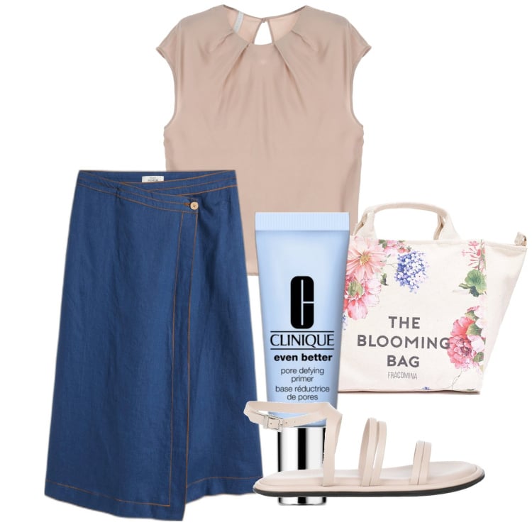 Outfit donna - Blooming. Stile Bon Ton per Tutti i giorni. Abbinamento con gonne, sandali in pelle, primer, borse tote, top.