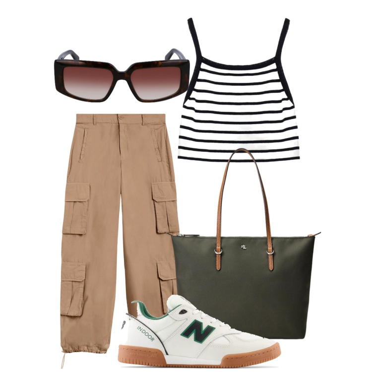 Outfit donna - Ghost outfitter- giugno. Stile Casual per Tutti i giorni. Abbinamento con top, sneakers, pantaloni cargo, borse tote, occhiali da sole.