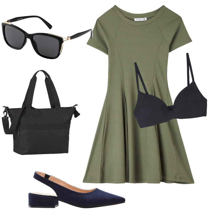 Outfit donna - Un abito tante occasioni. Stile Urban per Tutti i giorni. Abbinamento con décolleté, occhiali da sole, vestiti corti, reggiseni, borse tote.