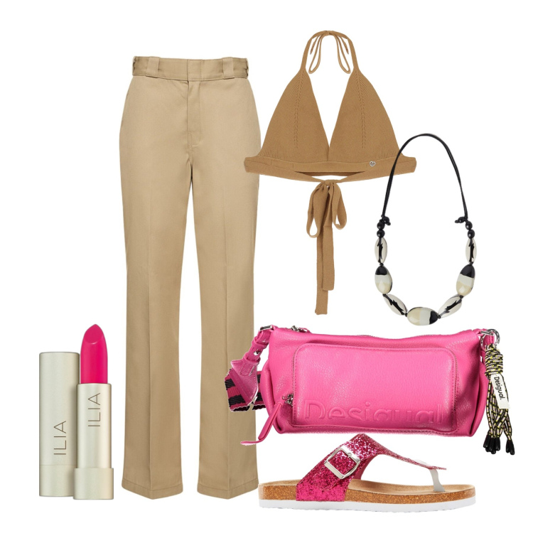 Outfit donna - Ghost outfitter - giugno. Stile Boho per Tutti i giorni. Abbinamento con infradito, rossetti, top, pantaloni, borse a spalla, collane.
