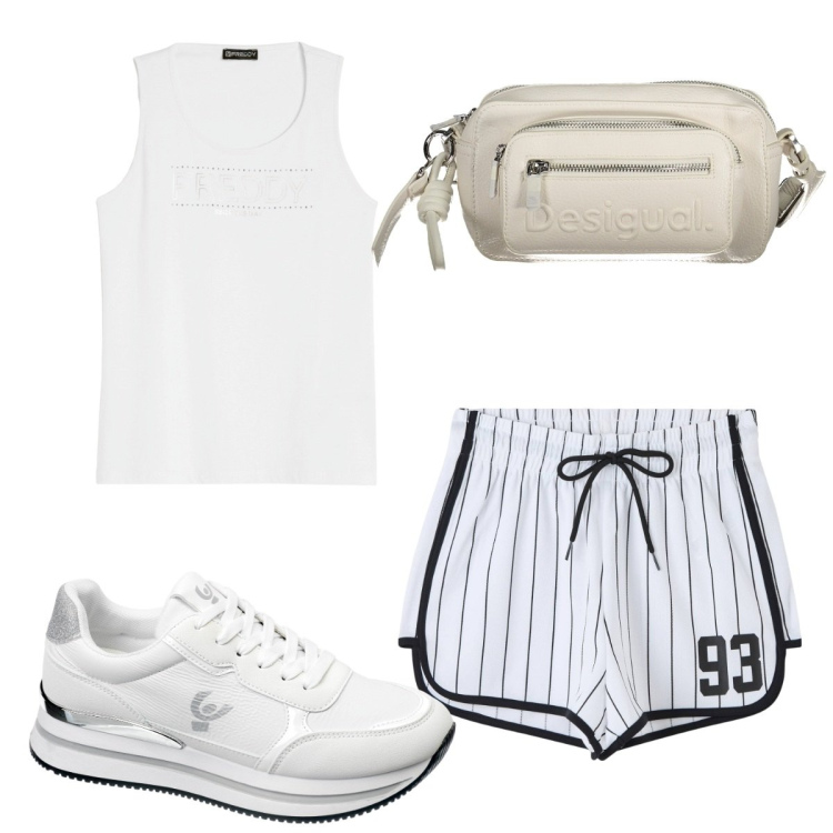 Outfit donna - Total look #1904208. Stile Basic per Sport. Abbinamento con pantaloncini sportivi, sneakers, canottiere, borse a spalla.