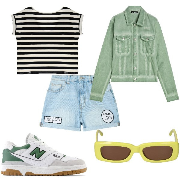 Outfit donna - Total look #1904308. Stile Basic per Tutti i giorni. Abbinamento con shorts, sneakers, blazer, t-shirt, occhiali da sole.