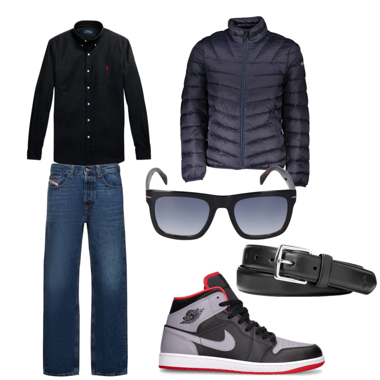 Outfit uomo - Uscita serale. Stile Casual per Serata speciale. Abbinamento con camicie, cinture, giacche, sneakers, jeans dritti, occhiali da sole.