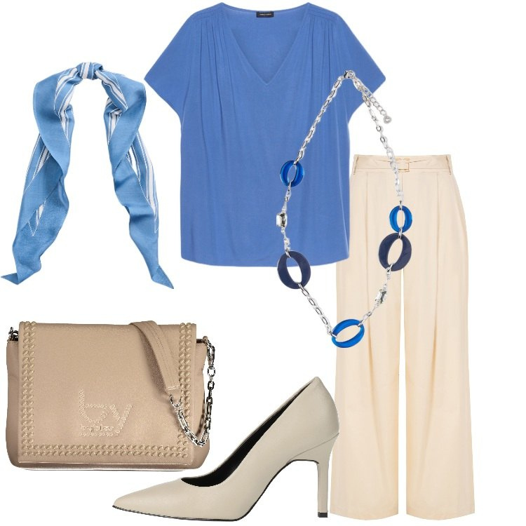Outfit donna - Fresh!. Stile Bon Ton per Ufficio. Abbinamento con décolleté, pantaloni, sciarpe, bluse, ciondoli, borse a spalla.