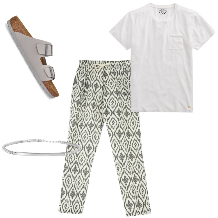 Outfit uomo - Total look #1904394. Stile Casual per Tutti i giorni. Abbinamento con braccialetti, pantaloni, t-shirt, sandali.
