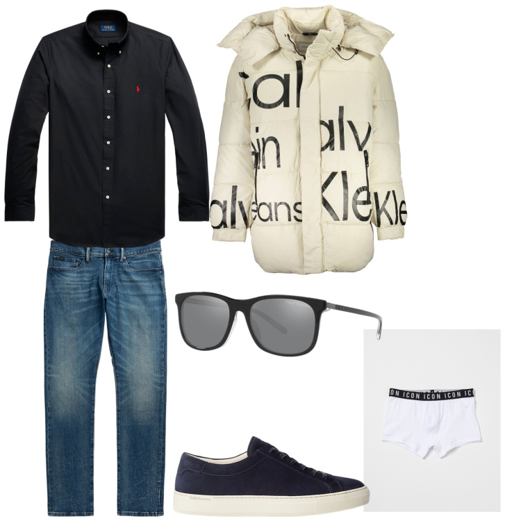 Outfit uomo - Total look. Stile Casual per Serata speciale. Abbinamento con jeans, camicie, occhiali da sole, sneakers, giacche, slip.