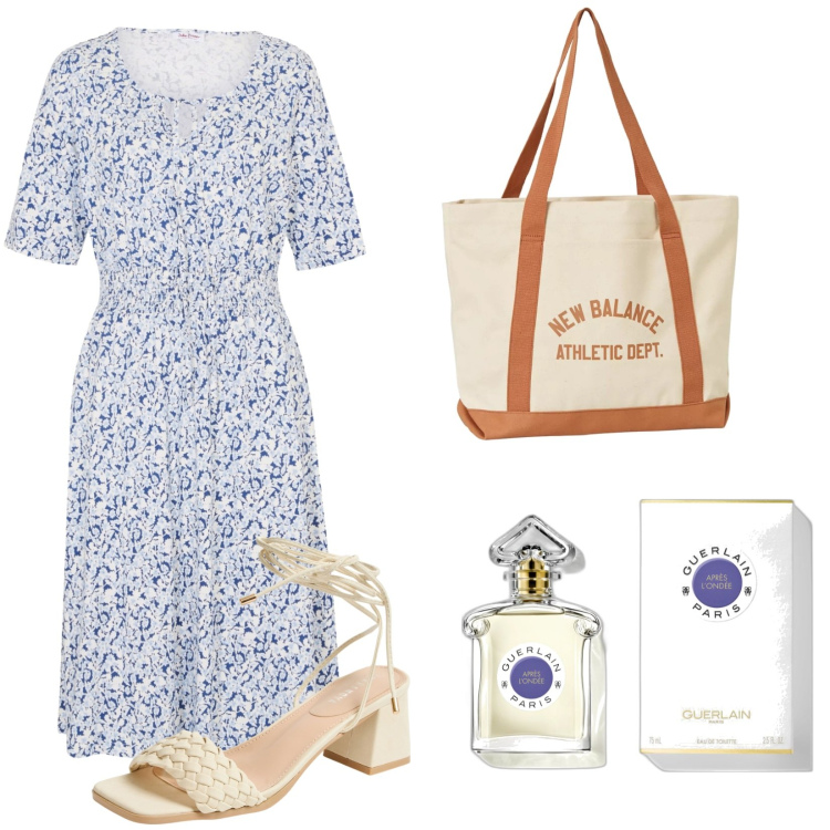 Outfit donna - Leggera e comoda. Stile Basic per Ufficio. Abbinamento con vestiti, sandali alla schiava, profumi, borse tote.