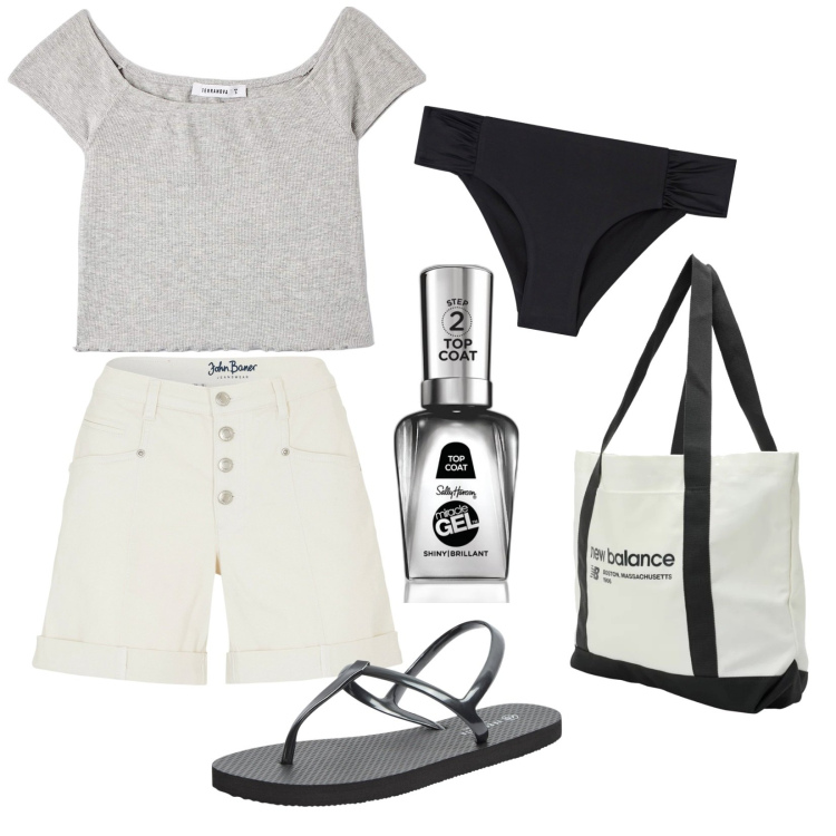 Outfit donna - Total look #1904506. Stile Casual per Mare. Abbinamento con shorts, smalti, t-shirt, sandali, bikini, borse tote.