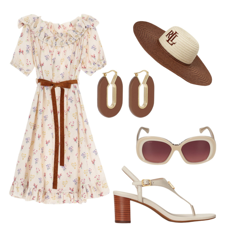 Outfit donna - Sorpresa ! Gita a Montecarlo. Stile Bon Ton per Tutti i giorni. Abbinamento con vestiti corti, cappelli, sandali in pelle, orecchini, occhiali da sole.