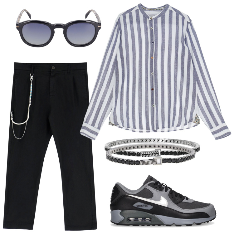 Outfit uomo - Total look #1904833. Stile Casual per Tutti i giorni. Abbinamento con braccialetti, braccialetti, pantaloni, camicie, sneakers, occhiali da sole.