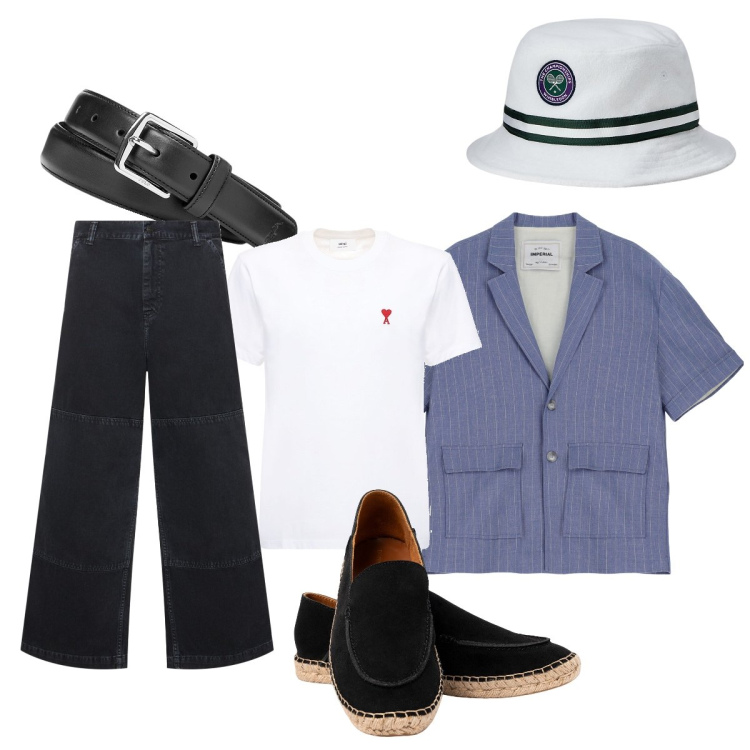 Outfit uomo - Total look #1904954. Stile Trendy per Tutti i giorni. Abbinamento con giacche, cinture, cappelli, t-shirt, jeans, espadrillas.
