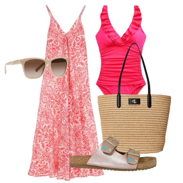 Outfit donna - Mare. Stile Bon Ton per Mare. Abbinamento con vestiti lunghi, sandali gioiello, occhiali da sole, costumi interi, borse tote.