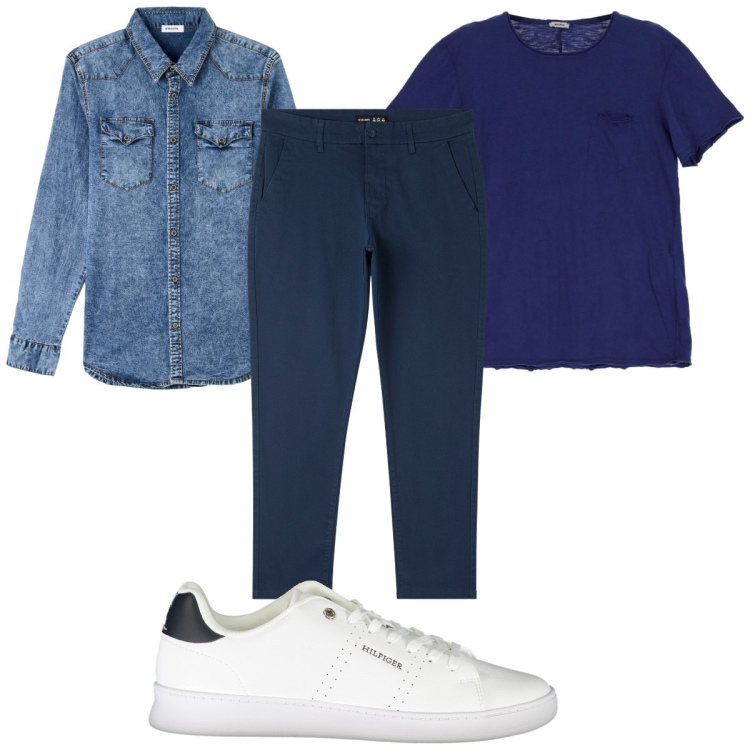 Outfit uomo - Total look #1905011. Stile Trendy per Tutti i giorni. Abbinamento con pantaloni skinny, camicie, t-shirt, scarpe sportive.