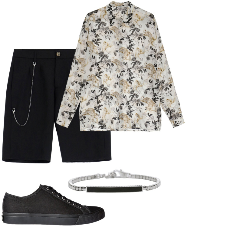 Outfit uomo - Total look #1905035. Stile Trendy per Serata speciale. Abbinamento con braccialetti, camicie, bermuda, sneakers.